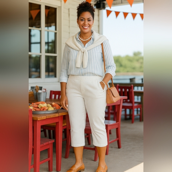 White Pockets 20W Power Stretch Pull-On Slimming Tummy Control Cropped Pants - Picture 1 of 6